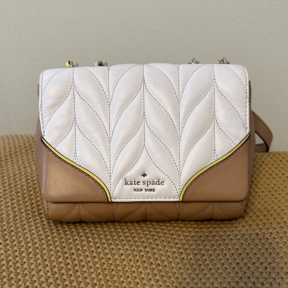 Kate Spade White and Tan Quilted Crossbody Bag